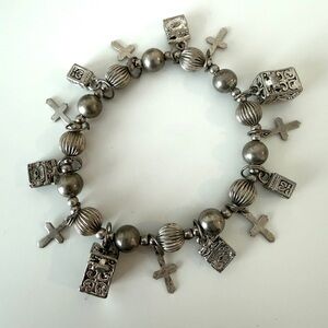 Silver Charm Cross Bead Bracelet - Women's Jewelry